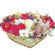 Sleeping Beauty. A nice arrangement of roses, chrysanthemums  and lilies with candles in a heart-shaped basket is made to create a magic moment.